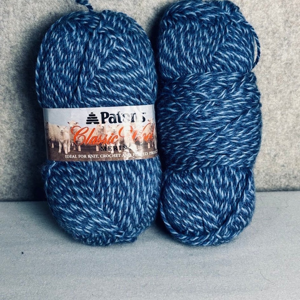 Patons Classic Wool Merino Yarn 2 Skeins Denim Marl Blue 100% Wool Medium 4